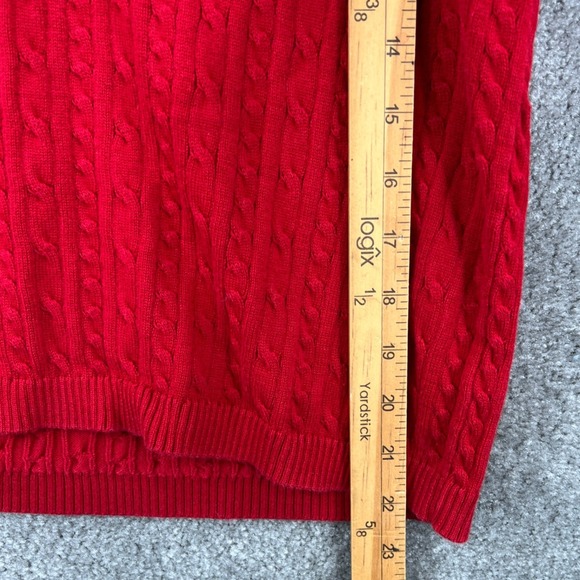 Charter Club Red Pima Cotton Cable Knit V-Neck Sweater Size M Preppy Classic - Picture 5 of 6